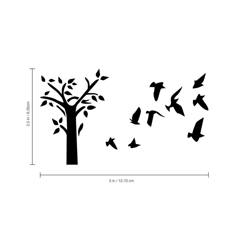 Vinyl Wall Art Decal - Tree and Birds - 2.5" x 5" - Cute Animal Decor for Light Switch Window Mirror Luggage Car Bumper Laptop Computer Peel and Stick Skin Sticker Designs Black 2.5" x 5" 3