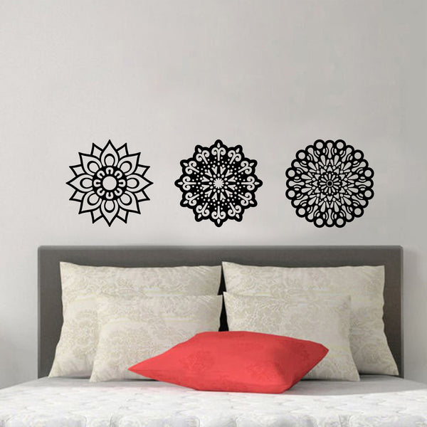 Vinyl Wall Art Decal - Set Of 3 Mandalas - Sticker Vinyl For Home Apartment Workplace Use - Beautiful Geometric Universe Symbol For Living Room Dorm Room Yoga Meditation