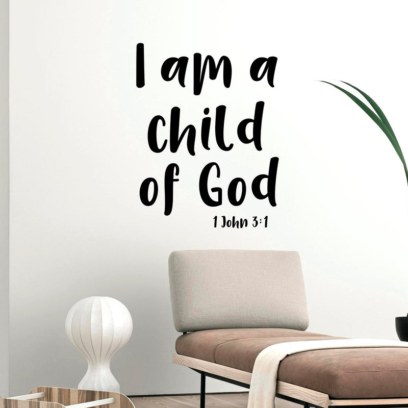 Vinyl Wall Art Decal - I Am A Child of God 1 John 3:1-30" x 23" - Religious Spiritual Faith Home Decor Wall Decals - Christianity Inspirational Words Bible Decorative Removable Stickers Black 30" x 23" 3