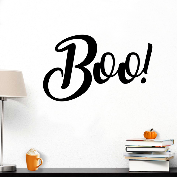 Vinyl Wall Art Decal - Boo - 11. Fun Brush Lettering Halloween Seasonal Decoration Sticker - Teens Adults Indoor Outdoor Wall Door Window Living Room Office Decor (11.5" x 19"; Black)