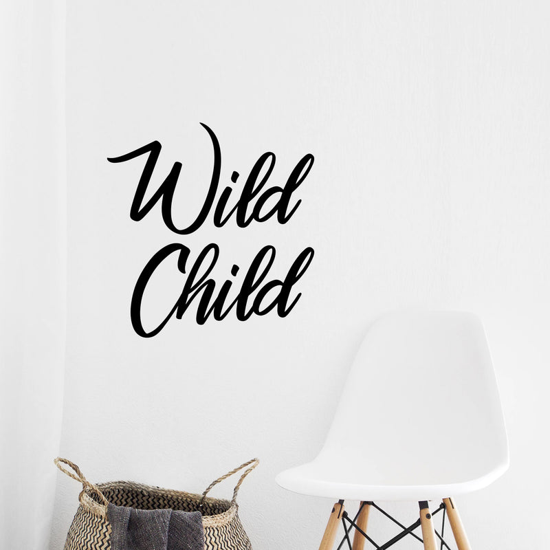 Vinyl Wall Art Decal - Wild Child - 24" x 23" - Trendy Fun and Free Bedroom Apartment Playroom Nursery Decoration Quotes - Modern Indoor Outdoor Home Living Room Household Quotes (24" x 23"; Black) Black 24" x 23"