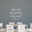 Vinyl Wall Art Decal - She is Far More Precious Than Jewels Prov 31:10-23" x 26" - Religious Bedroom Apartment Decor Decals - Christian Home Living Room Office Quotes (23" x 26"; White) White 23" x 26" 2