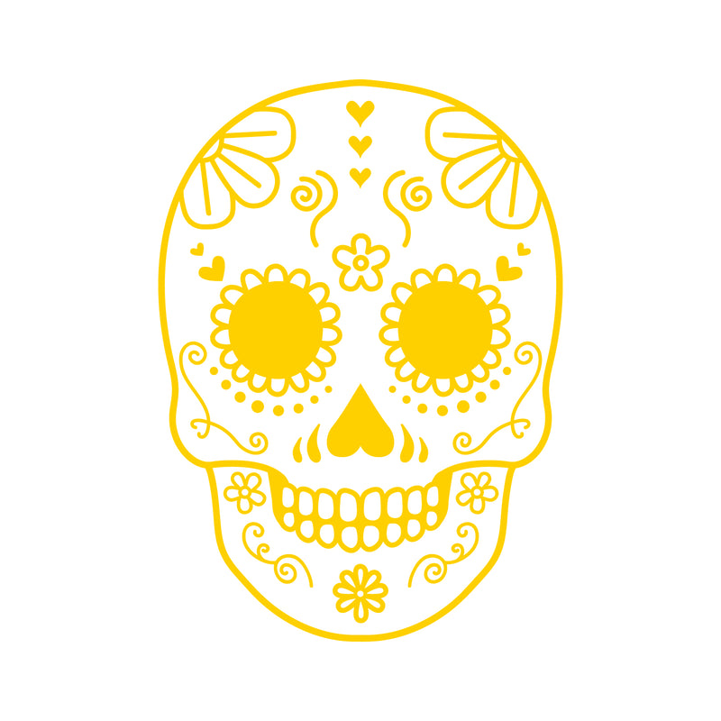 Vinyl Wall Art Decal - Day Of The Dead Skull - 21" x 15" - Sugar Skull Mexican Holiday Seasonal Sticker - Kids Teens Adults Indoor Outdoor Wall Door Window Living Room Office Decor (21" x 15"; Yellow) Yellow 21" x 15"