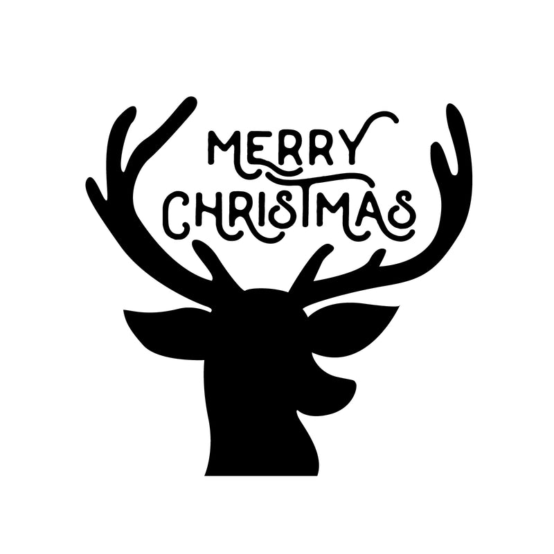 Vinyl Wall Art Decal - Merry Christmas Reindeer - 22" x 23" - Christmas Holiday Seasonal Decoration Sticker - Indoor Outdoor Window Home Living Room Bedroom Apartment Office Door (22" x 23"; Black) Black 22" x 23" 4