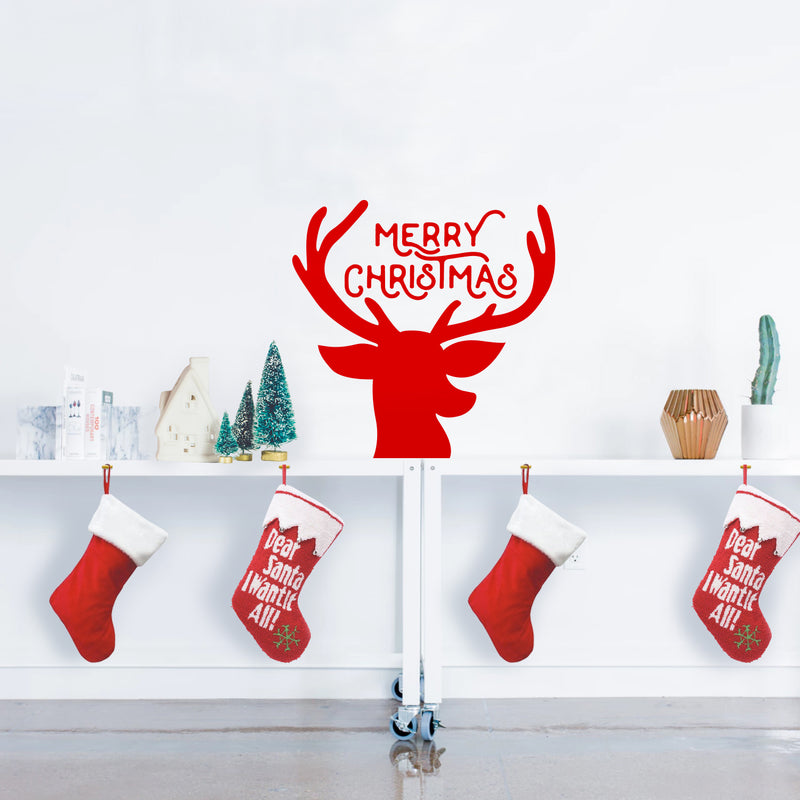 Vinyl Wall Art Decal - Merry Christmas Reindeer - Christmas Holiday Seasonal Decoration Sticker - Indoor Outdoor Window Home Living Room Bedroom Apartment Office Door (22" x 23"; Black)   5