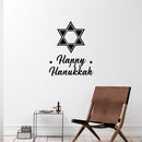 Vinyl Wall Art Decal - Happy Hanukkah - 28" x 22" - Star of David Jewish Holiday Decoration Sticker - Indoor Outdoor Home Office Wall Door Window Bedroom Workplace Decor Decals (28" x 22"; Black) Black 28" x 22" 2