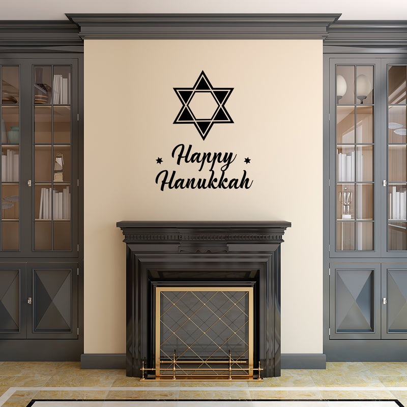 Vinyl Wall Art Decal - Happy Hanukkah - 28" x 22" - Star of David Jewish Holiday Decoration Sticker - Indoor Outdoor Home Office Wall Door Window Bedroom Workplace Decor Decals (28" x 22"; Black) Black 28" x 22" 3