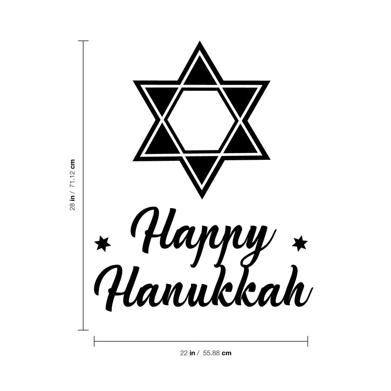 Vinyl Wall Art Decal - Happy Hanukkah - 28" x 22" - Star of David Jewish Holiday Decoration Sticker - Indoor Outdoor Home Office Wall Door Window Bedroom Workplace Decor Decals (28" x 22"; Black) Black 28" x 22" 4