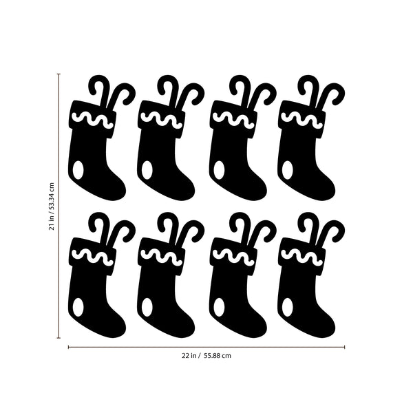 Set of 8 Vinyl Wall Art Decal - Christmas Stockings - 1 Each - Holiday Seasonal Decor Sticker - Indoor Outdoor Home Office Wall Door Window Bedroom Workplace Decals (1 Each; Green)