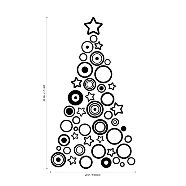 Vinyl Wall Art Decal - Circles and Stars Christmas Tree - Seasonal Holiday Decor Sticker - Indoor Outdoor Home Office Wall Door Window Bedroom Workplace Decals (36" x 20"; Green)