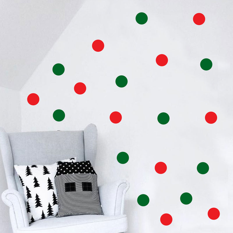 Set of 20 Vinyl Wall Art Decal - Red And Green Polka Dots - Each - Christmas Seasonal Decor Sticker - Indoor Outdoor Window Home Living Room Bedroom Apartment Office Door Deccals   4