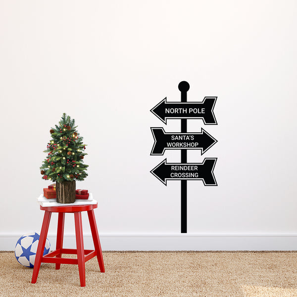 Vinyl Wall Art Decal - Christmas Street Signs - Holiday Seasonal Sticker - Indoor Outdoor Home Apartment Office Wall Door Window Bedroom Workplace Decor Decals (35" x 16"; Black)