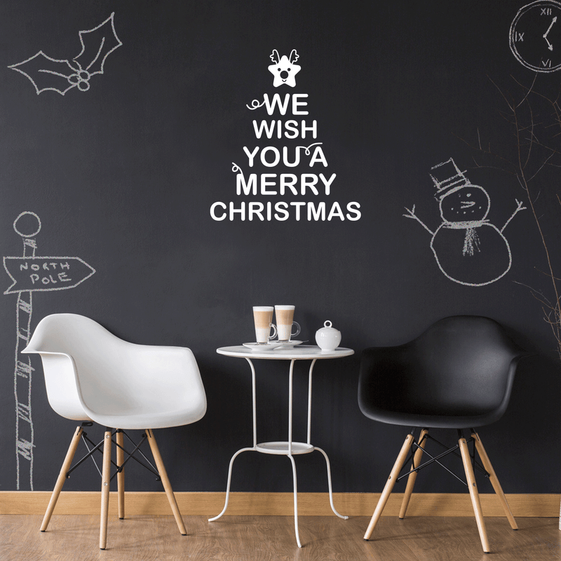 Vinyl Wall Art Decal - We Wish You A Merry Christmas - 26" x 23" - Christmas Holiday Seasonal Sticker - Home Apartment Office Wall Door Window Bedroom Workplace Decor Decals (26" x 23"; White) White 26" x 23" 2