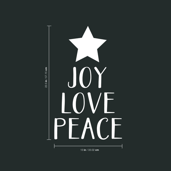 Vinyl Wall Art Decal - Star Joy Love Peace - 22. Christmas Seasonal Holiday Decoration Sticker - Indoor Outdoor Home Office Wall Door Window Bedroom Workplace Decals (22.5" x 13"; Black)