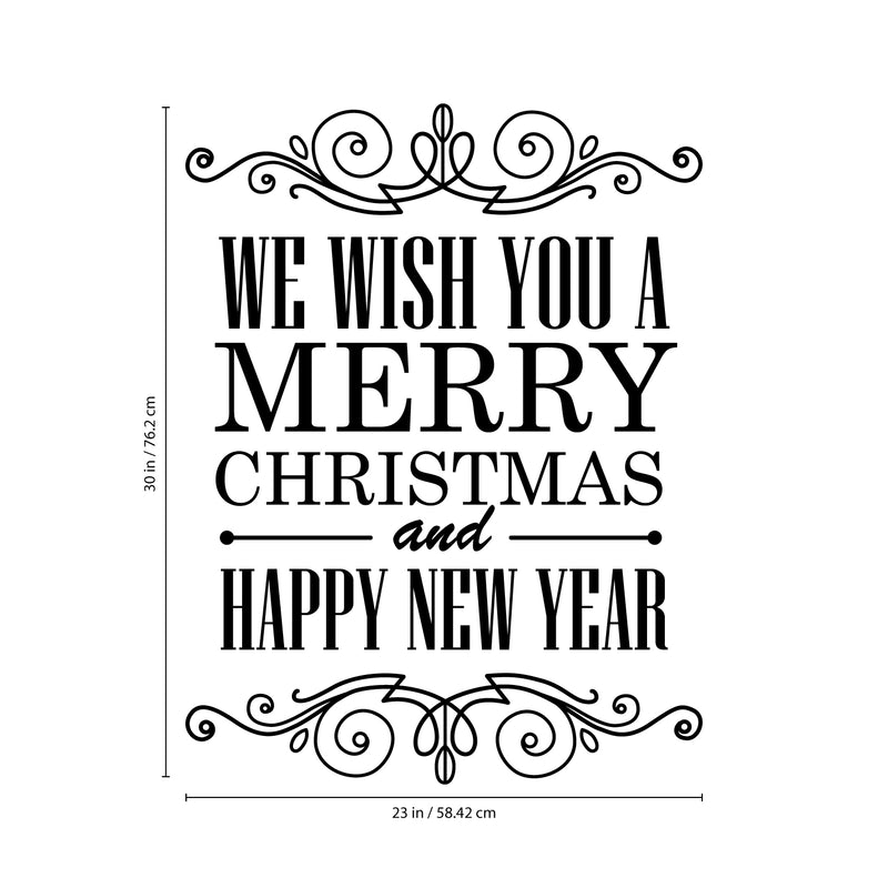 Vinyl Wall Art Decal - We Wish You A Merry Christmas and Happy New Year - 30" x 23" - Christmas Holiday Seasonal Sticker - Home Apartment Wall Door Window Work Decor Decals (30" x 23"; Black) Black 30" x 23"