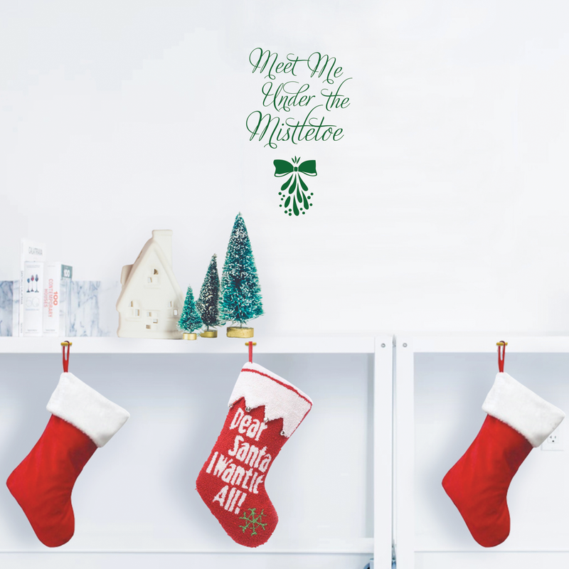 Vinyl Wall Art Decal  - Meet Me Under The Mistletoe - 22.5" x 14" - Christmas Seasonal Holiday Decoration Sticker - Home Office Door Window Bedroom Workplace Decals Green 22.5" x 14" 2