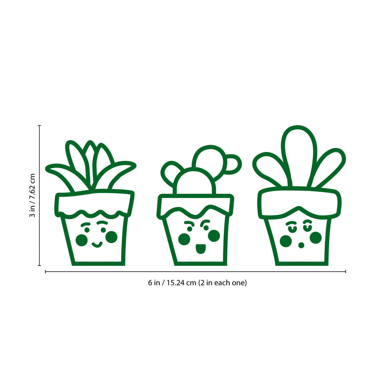 Set of 3 Vinyl Wall Art Decals - Tiny Cactus - 3" x 2" Each - Fun Cute Stickers for Home Apartment Decal Old Wild West Laptop Skin Car Bumper Sticker Luggage Window Desk (3" x 2" Each; Green) Green 1.4" x 3"