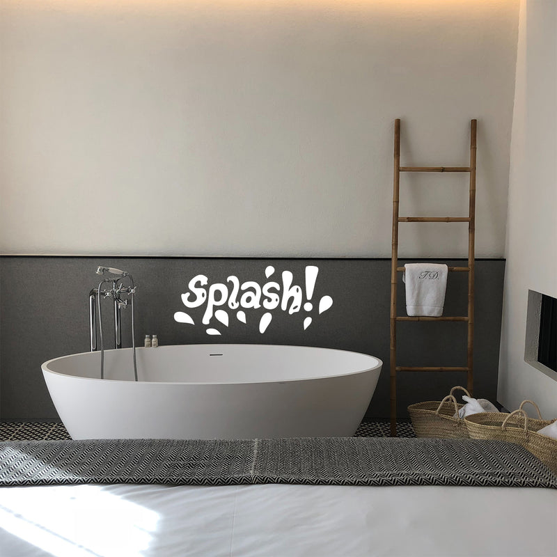 Vinyl Wall Art Decal - Splash - 10" x 23" - Fun Wet Letters Home Bathroom Bathtub Shower Decor - Dorm Room Apartment Kids Room Decals - Soap Bubbles Water Patterns (10" x 23"; White) White 10" x 23" 4