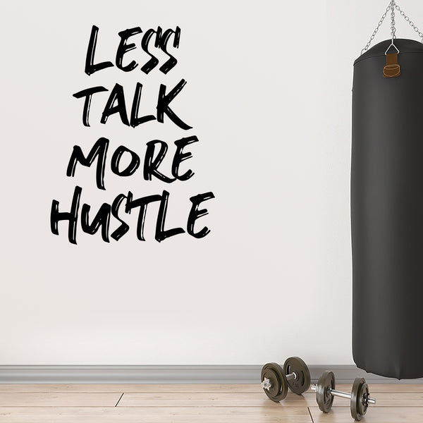 Vinyl Wall Art Decal - Less Talk More Hustle - Motivational Workout Quotes For Home Apartment Decor - Gym And Fitness Motivation Healthy Lifestyle Wall Door Decor