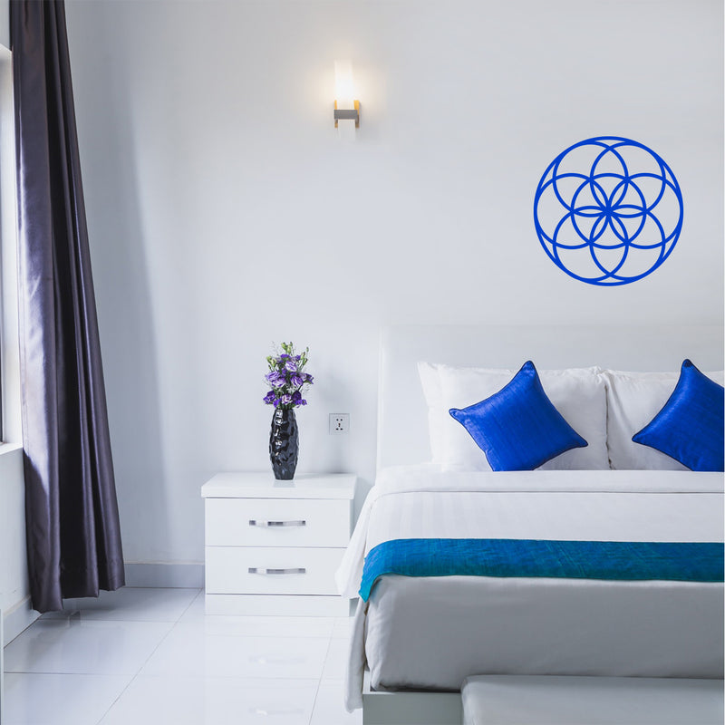 Vinyl Wall Art Decal - Seed of Life Circle Pattern - 23" x 23" - Modern Sacred Geometry for Home Dorm Room Workplace Use - Trendy Flower of Life Apartment Bedroom Living Room Decor (23" x 23"; Blue) Blue 23" x 23"