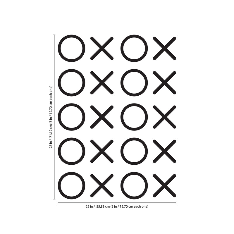 Set of 20 Vinyl Wall Art Decals - XOXO’s - 28" x 22" - Trendy Tic Tac Toe Pattern Home Living Room Workplace Decor - Modern Apartment Bedroom Office Work Peel and Stick Decals (28" x 22"; Black) Black 28" x 22" 2