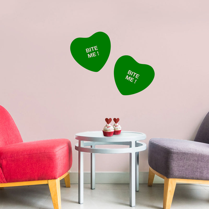 Valentines Day Vinyl Wall Art Decal - Bite Me Heart Candy - 10" x 11" - Valentine’s Home Living Room Bedroom Sticker - Indoor Outdoor Positive Household Couples Apartment Decor (10" x 11"; Green) Green 10" x 11" 3