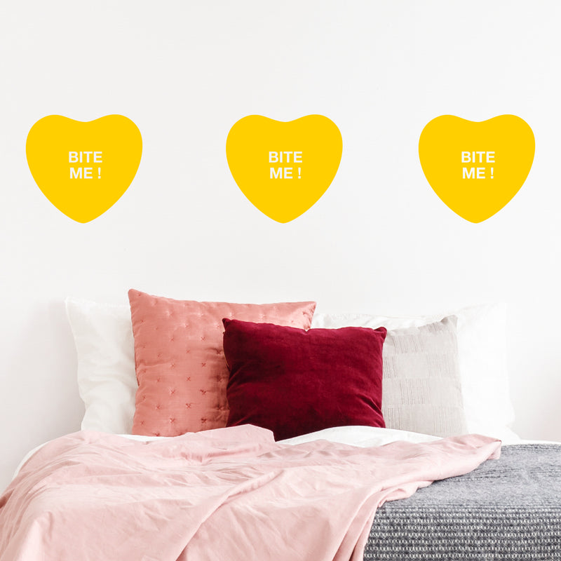 Valentines Day Vinyl Wall Art Decal - Bite Me Heart Candy - 10" x 11" - Valentine’s Home Living Room Bedroom Sticker - Indoor Outdoor Positive Household Couples Apartment Decor (10" x 11"; Yellow) Yellow 10" x 11" 3