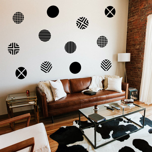 Set of 12 Vinyl Wall Art Decal - Circle Patterns - Each - Modern Urban Decor for Home Apartment Workplace Decor - Geometric Design for Living Room Bedroom Decals (Each; Blue)   2