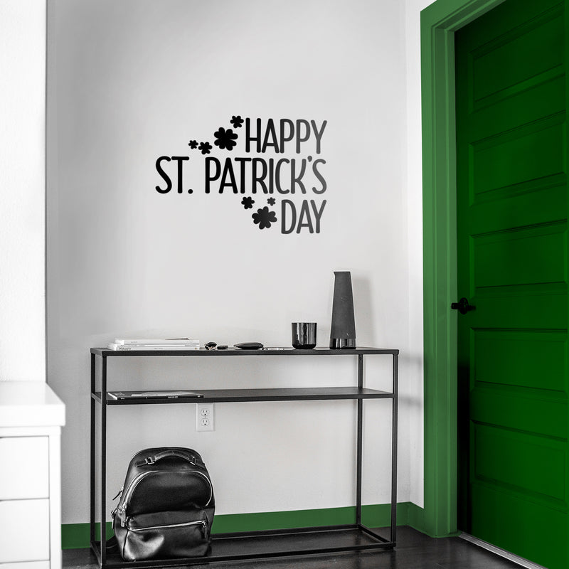 St Patrick’s Day Vinyl Wall Art Decal - Happy St Patrick’s Day - 16" x 23" - St Patty’s Holiday Home Living Room Bedroom Sticker - Indoor Outdoor Office Workplace Apartment Decor (16" x 23"; Black) Black 16" x 23" 3