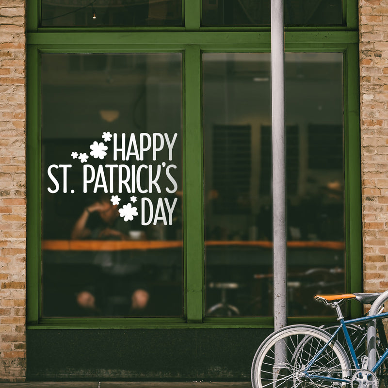 St Patrick’s Day Vinyl Wall Art Decal - Happy St Patrick’s Day - 16" x 23" - St Patty’s Holiday Home Living Room Bedroom Sticker - Indoor Outdoor Office Workplace Apartment Decor (16" x 23"; White) White 16" x 23" 2