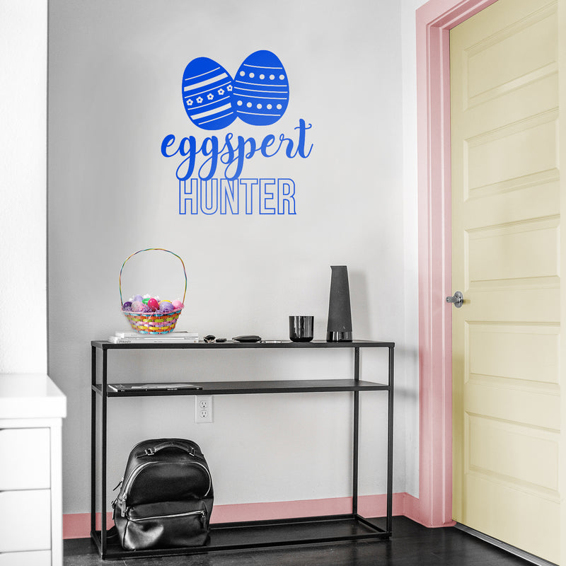 Easter Day Vinyl Wall Art Decal - Eggspert Hunter - Eggs Resurrection Sunday Pascha Holiday Modern Cute Home Living Room Bedroom Apartment Nursery Playroom Decor (25" x 23"; Blue)   3