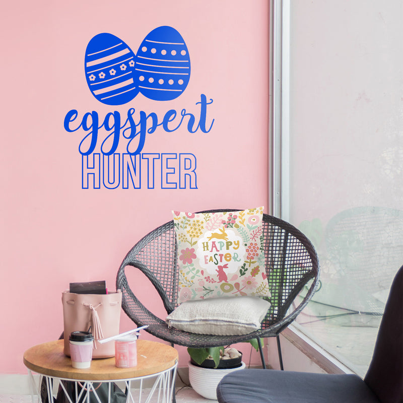 Easter Day Vinyl Wall Art Decal - Eggspert Hunter - Eggs Resurrection Sunday Pascha Holiday Modern Cute Home Living Room Bedroom Apartment Nursery Playroom Decor (25" x 23"; Blue)   4