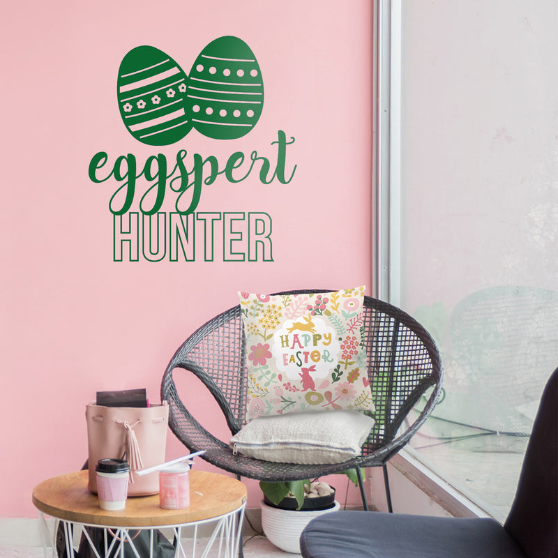 Easter Day Vinyl Wall Art Decal - Eggspert Hunter - 25" x 23" - Eggs Resurrection Sunday Pascha Holiday Modern Cute Home Living Room Bedroom Apartment Nursery Playroom Decor (25" x 23"; Green) Green 25" x 23"