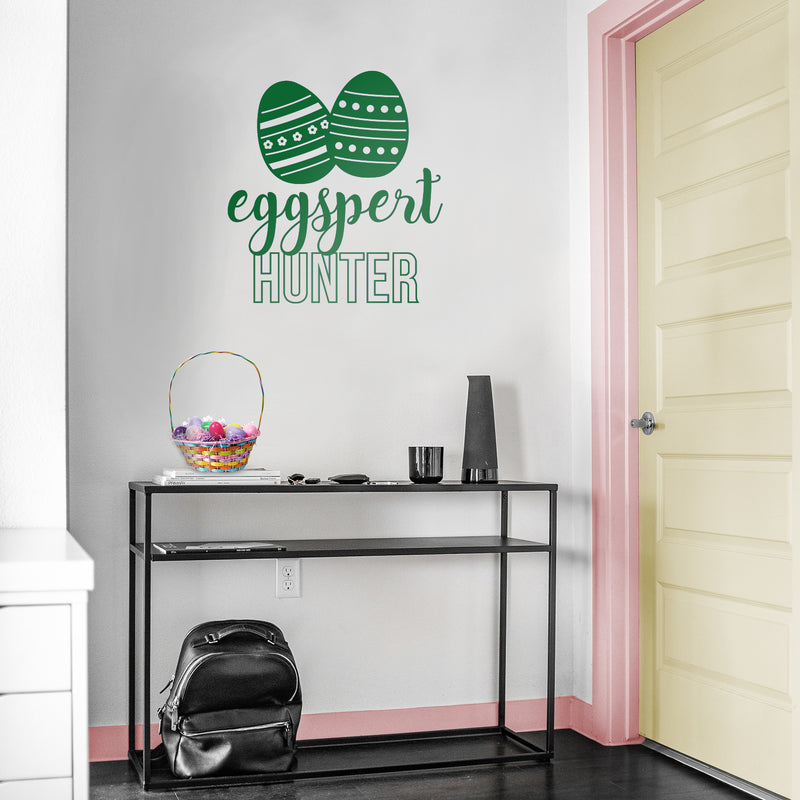 Easter Day Vinyl Wall Art Decal - Eggspert Hunter - 25" x 23" - Eggs Resurrection Sunday Pascha Holiday Modern Cute Home Living Room Bedroom Apartment Nursery Playroom Decor (25" x 23"; Green) Green 25" x 23" 3