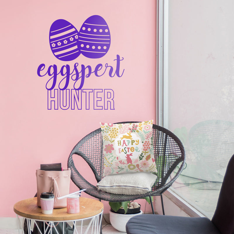 Easter Day Vinyl Wall Art Decal - Eggspert Hunter - 25" x 23" - Eggs Resurrection Sunday Pascha Holiday Modern Cute Home Living Room Bedroom Apartment Nursery Playroom Decor (25" x 23"; Purple) Purple 25" x 23"