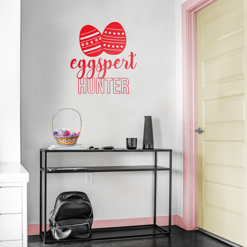 Easter Day Vinyl Wall Art Decal - Eggspert Hunter - 25" x 23" - Eggs Resurrection Sunday Pascha Holiday Modern Cute Home Living Room Bedroom Apartment Nursery Playroom Decor (25" x 23"; Red) Red 25" x 23" 3