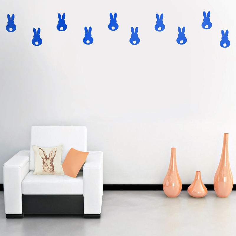 Set of 15 Easter Day Vinyl Wall Art Decals - Bunny Tails - 7" x 4" Each - Resurrection Sunday Pascha Holiday Cute Home Living Room Bedroom Apartment Office Work Nursery Decor (7" x 4" Each; Blue) Blue 7" x 4" each 3