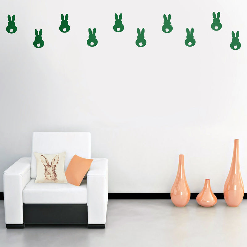 Set of 15 Easter Day Vinyl Wall Art Decals - Bunny Tails - 7" x 4" Each - Resurrection Sunday Pascha Holiday Cute Home Living Room Bedroom Apartment Office Work Nursery Decor (7" x 4" Each; Green) Green 7" x 4" each 3