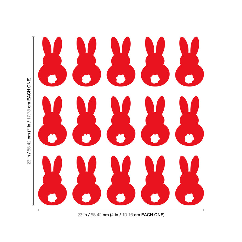 Set of 15 Easter Day Vinyl Wall Art Decals - Bunny Tails - 7" x 4" Each - Resurrection Sunday Pascha Holiday Cute Home Living Room Bedroom Apartment Office Work Nursery Decor (7" x 4" Each; Red) Red 7" x 4" each