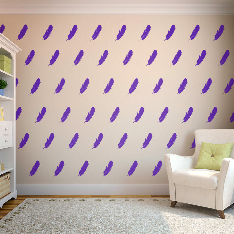 Set of 18 Vinyl Wall Art Decal - Feathers Pattern - 6" x 4.33" Each - Modern Trendy Urban Home Living Room Bedroom Apartment Decor - Office Work Nursery Playroom Stickers (6" x 4.33" each; Purple) Purple 6" x 4.33" each 2