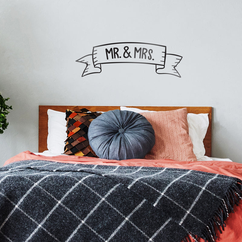 Vinyl Wall Art Decal - Mr & Mrs - 12" x 36" - Couples Wedding Reception Home Adhesive Sticker - Marriage Wedlock of Love Living Room Bedroom Apartment Decor Stickers (12" x 36"; Black) Black 12" x 36" 3