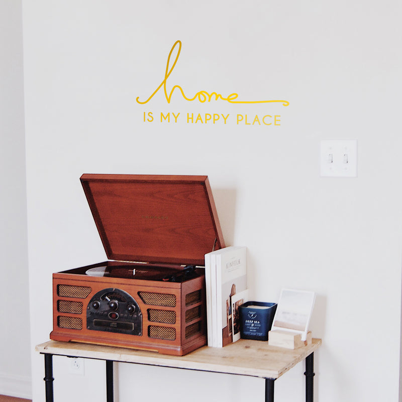 Vinyl Wall Art Decal - Home is My Happy Place - 12" x 22" - Modern Cursive Love Quote for Couples Home Apartment Bedroom Living Room Dining Room Household Indoor Outdoor Decor (12" x 22"; Yellow) Yellow 12" x 22"