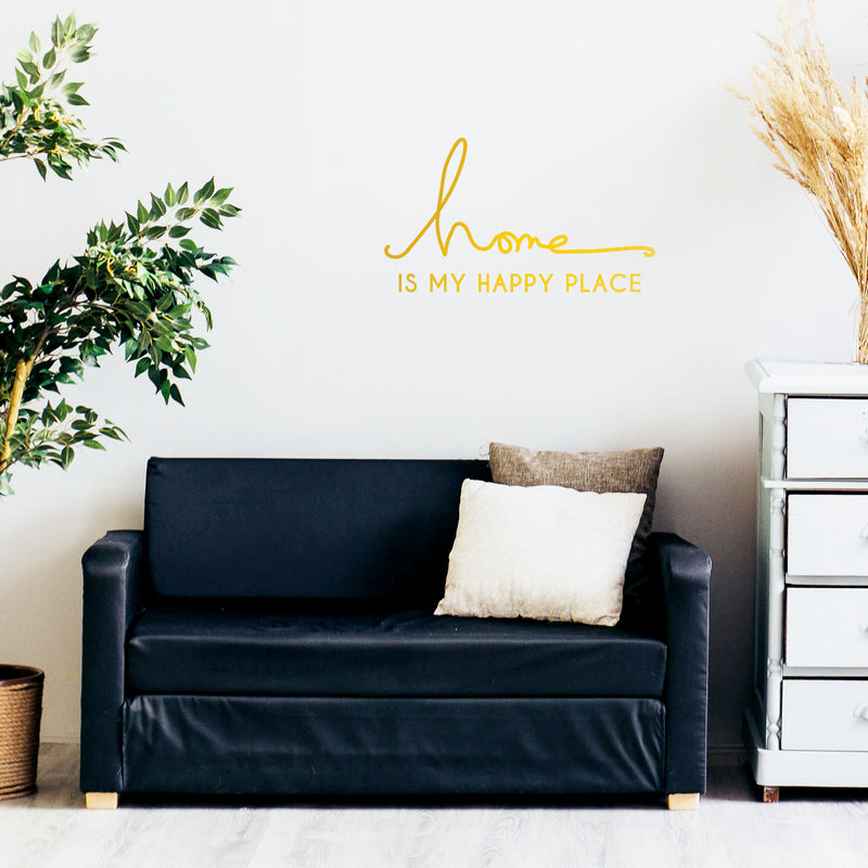 Vinyl Wall Art Decal - Home is My Happy Place - 12" x 22" - Modern Cursive Love Quote for Couples Home Apartment Bedroom Living Room Dining Room Household Indoor Outdoor Decor (12" x 22"; Yellow) Yellow 12" x 22" 4