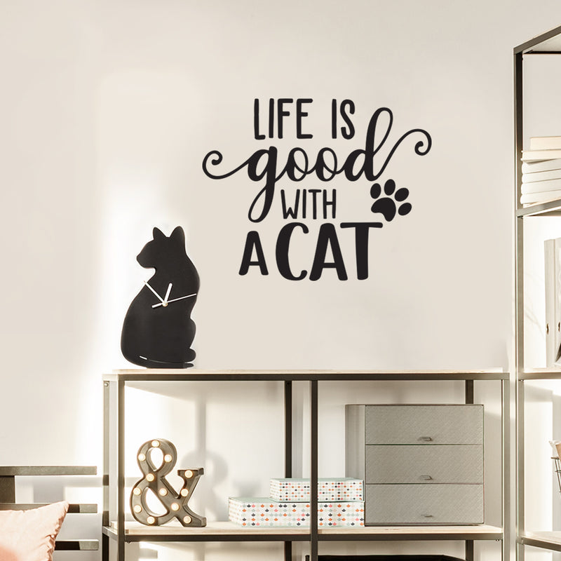 Vinyl Wall Art Decal - Life Is Good With A Cat - - Cute Kitty Paw Home Apartment Bedroom Living Room Decor - Trendy Furry Pet Lovers Work Office Business Indoor Quote   2