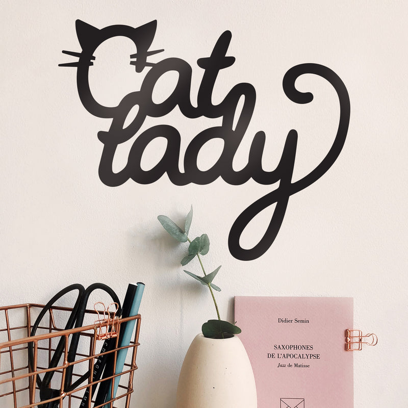 Vinyl Wall Art Decal - Cat Lady - 12.5" x 10.5" - Cute Kitty Whiskers Paw Home Apartment Bedroom Living Room Decor - Trendy Furry Pet Lovers Work Office Business Indoor Quote (12.5" x 10.5"; Black) Black 12.5" x 10.5" 2