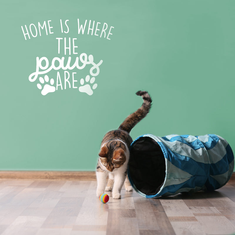 Vinyl Wall Art Decal - Home is Where The Paws are - 22" x 27" - Cute Trendy Animal Pet Lovers Cursive Decor Home Apartment Bedroom Living Room Indoor Outdoor Decoration Quotes (22" x 27"; White) White 22" x 27" 2