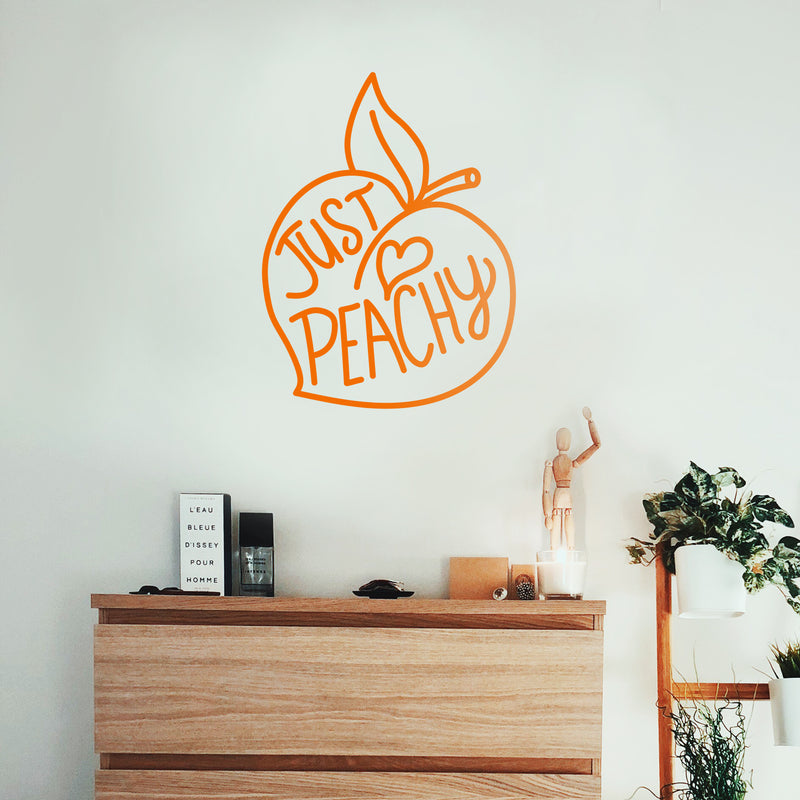 Vinyl Wall Art Decal - Just Peachy - 26" x 19" - Fun Modern Peach Fruit Shape Positive Home Bedroom Apartment Office Workplace Indoor Living Room Business Decoration Quotes (26" x 19"; Orange) Orange 26" x 19" 2