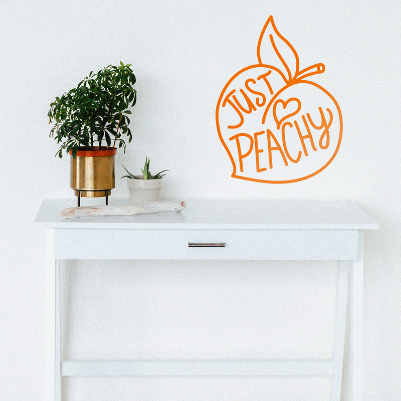 Vinyl Wall Art Decal - Just Peachy - 26" x 19" - Fun Modern Peach Fruit Shape Positive Home Bedroom Apartment Office Workplace Indoor Living Room Business Decoration Quotes (26" x 19"; Orange) Orange 26" x 19" 3