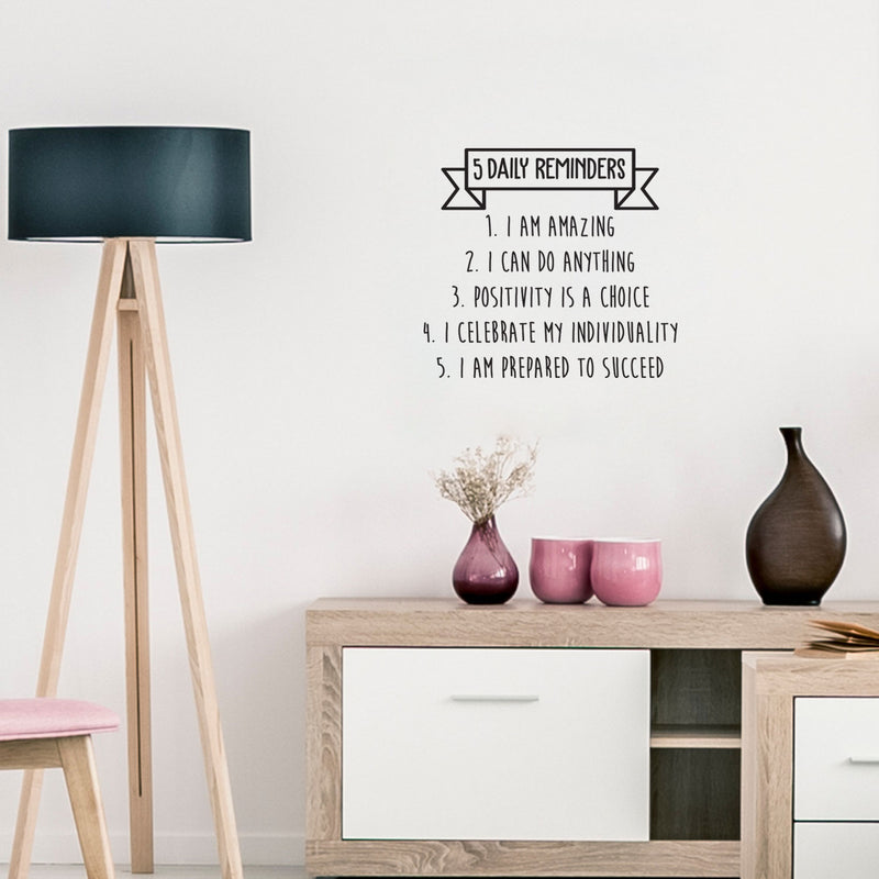 Vinyl Wall Art Decal - 5 Daily Reminders - - Motivational Modern Banner Home Bedroom Apartment Office Quote - Trendy Positive Workplace Living Room Business Decor (; Black)