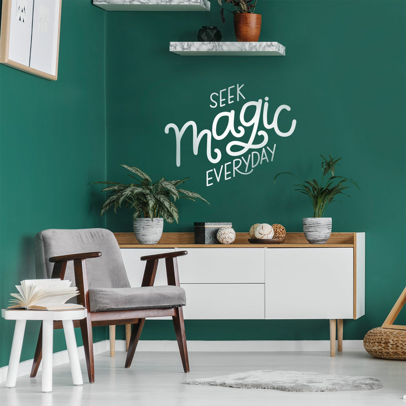 Vinyl Wall Art Decal - Seek Magic Everyday - 21" x 27" - Modern Positive Inspirational Trendy Home Bedroom Living Room Indoor Work Office Apartment Household Decor Design White 21" x 27" 2